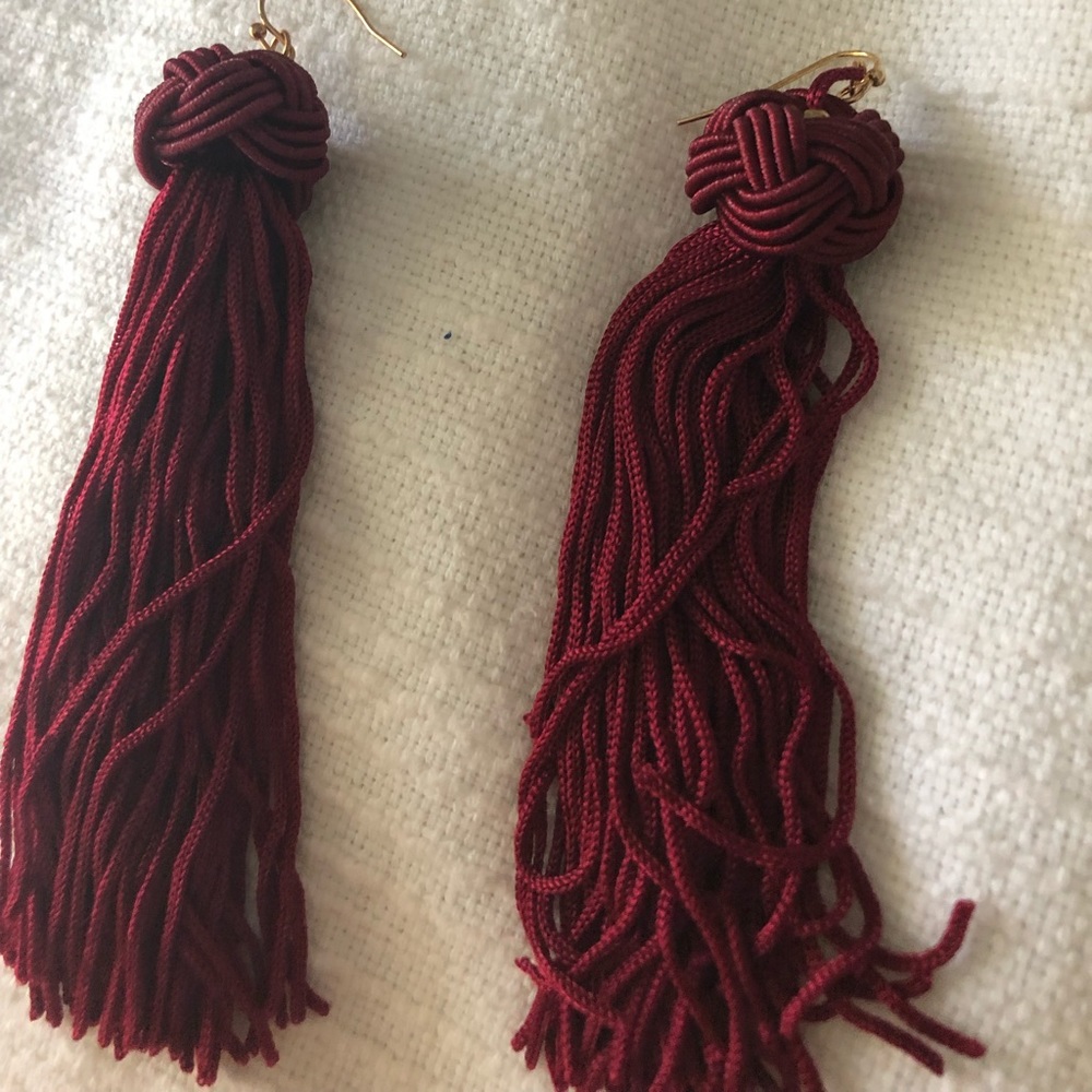 NEVER WORN Burgundy tassel earrings